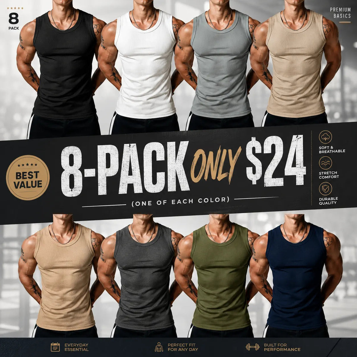 đź’ťđź’ťMen's Wide Strap Ribbed Tank Top