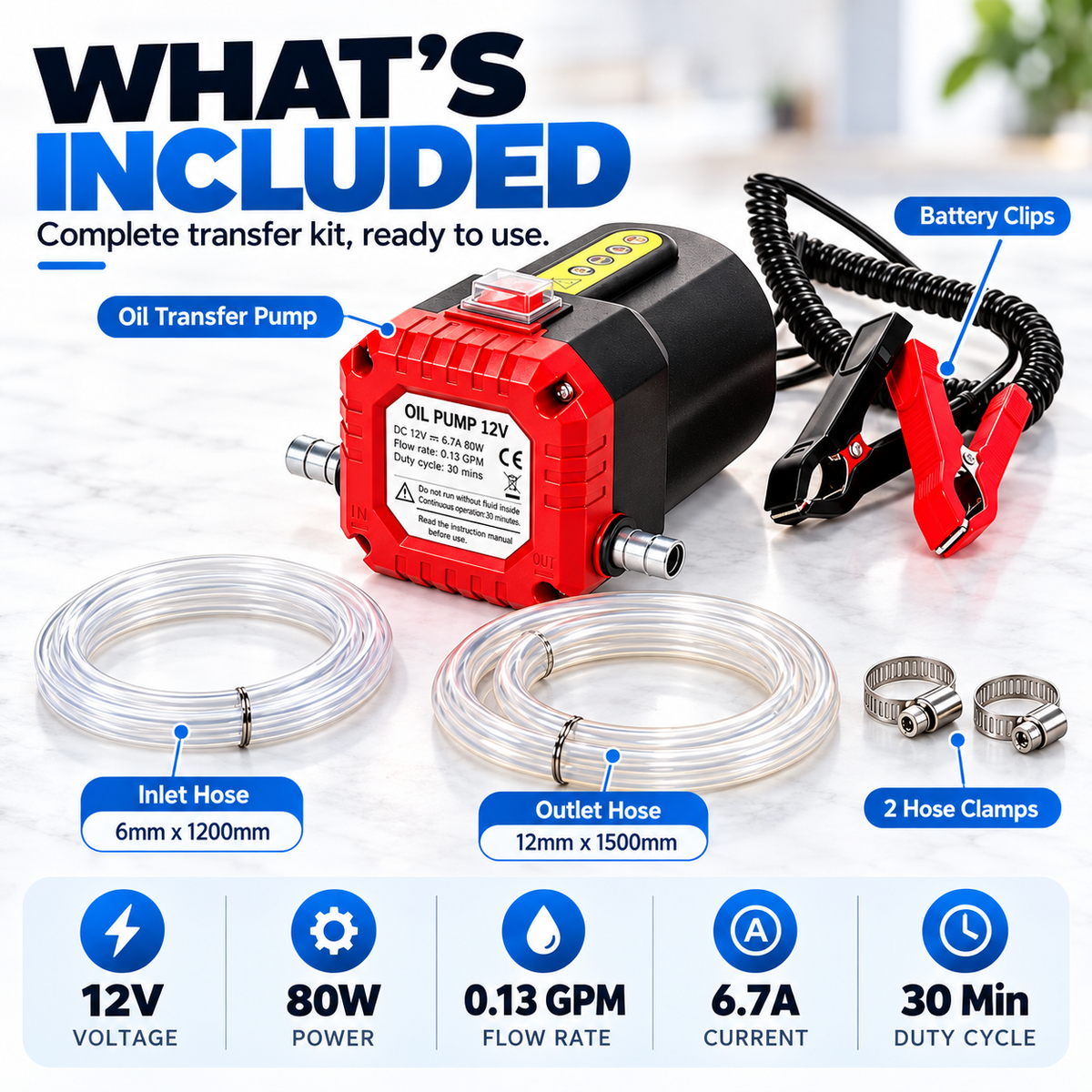 🛢️⚡ 12V 80W Electric Oil Extractor Pump – Engine Oil & Gear Oil Transfer Kit with Hoses
