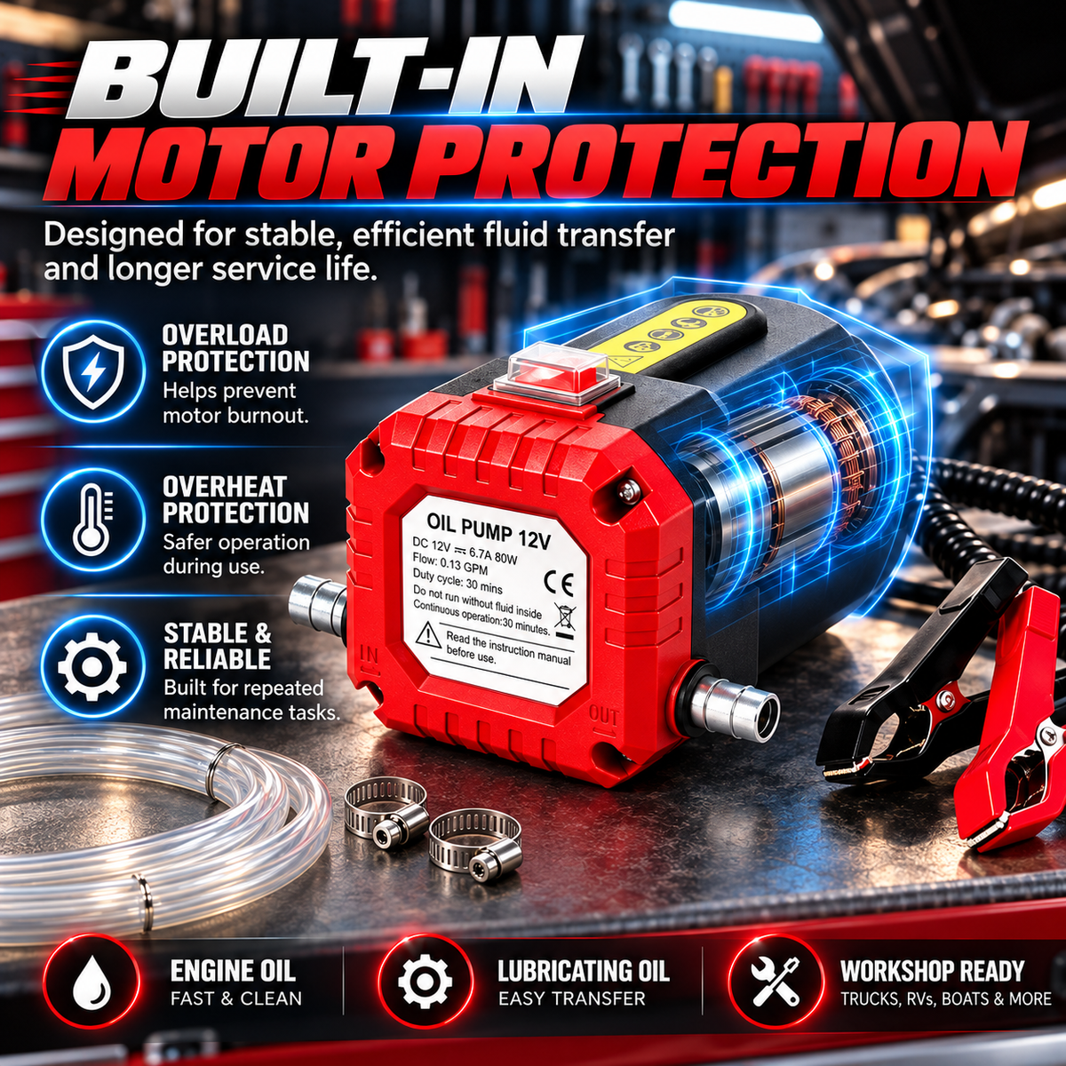 🛢️⚡ 12V 80W Electric Oil Extractor Pump – Engine Oil & Gear Oil Transfer Kit with Hoses