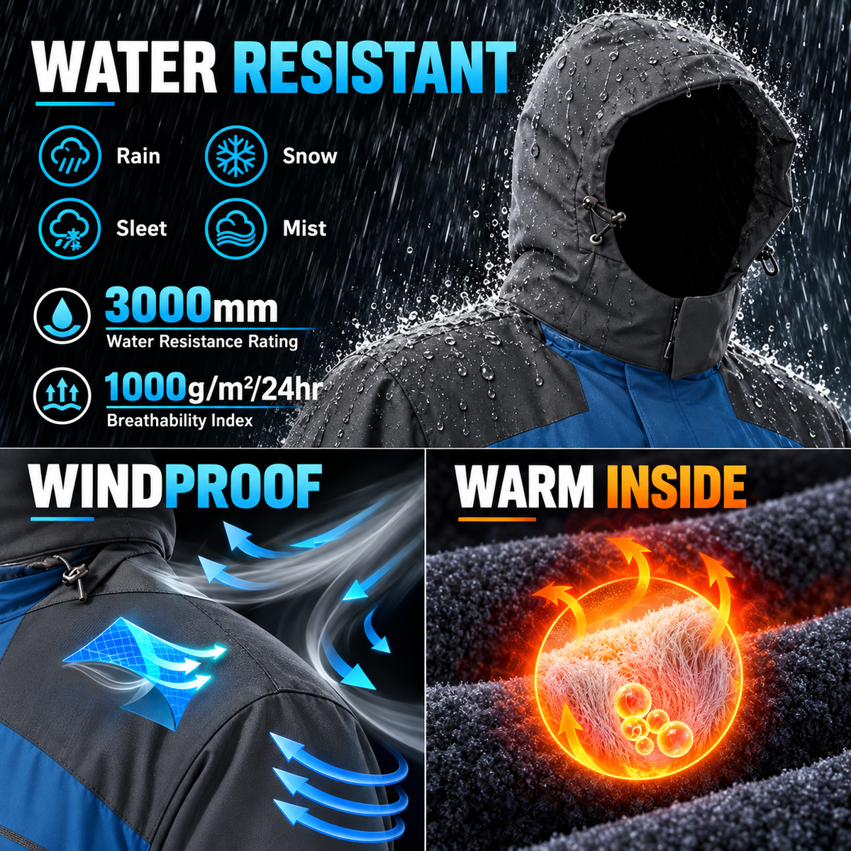 Men's Fleece-Lined Waterproof-Resistant Outdoor Jacket