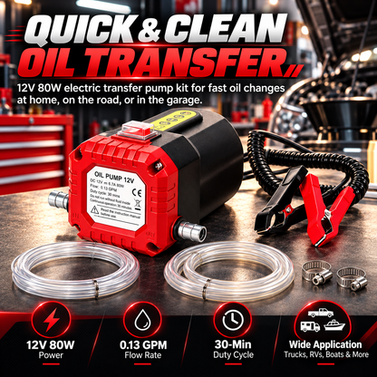 🛢️⚡ 12V 80W Electric Oil Extractor Pump – Engine Oil & Gear Oil Transfer Kit with Hoses