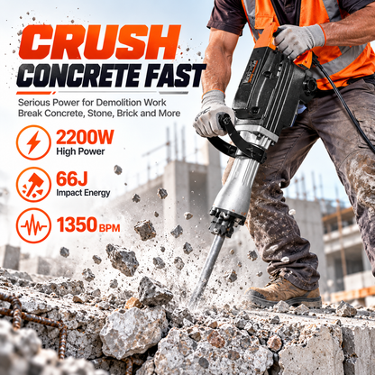 Professional 2200W Demolition Hammer – Powerful Concrete Breaker With Complete Tool Kit
