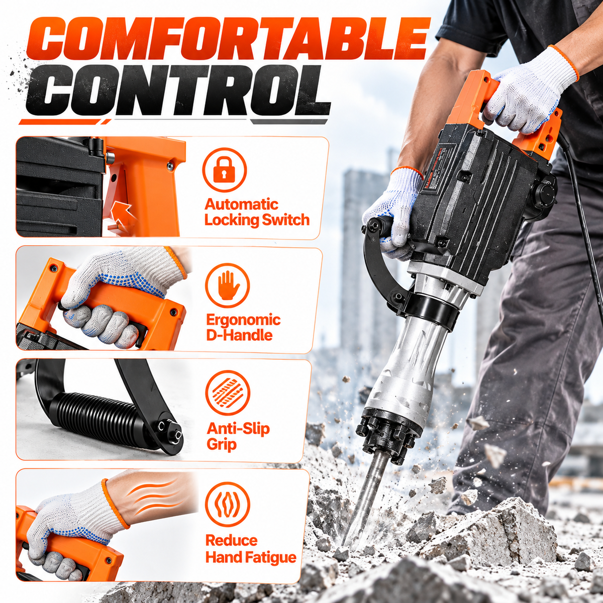 Professional 2200W Demolition Hammer – Powerful Concrete Breaker With Complete Tool Kit
