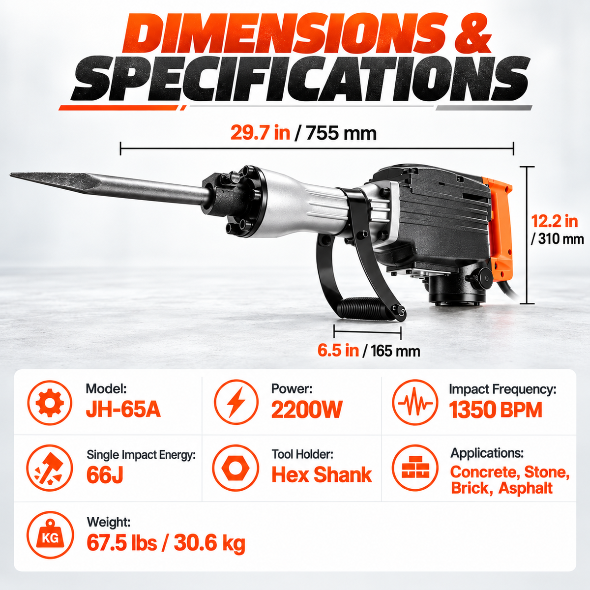 Professional 2200W Demolition Hammer – Powerful Concrete Breaker With Complete Tool Kit