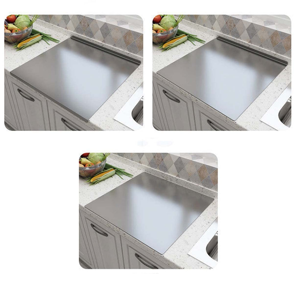 Heavy-duty stainless steel cutting board for the kitchen, with raised edges, non-slip surface, and knife protection